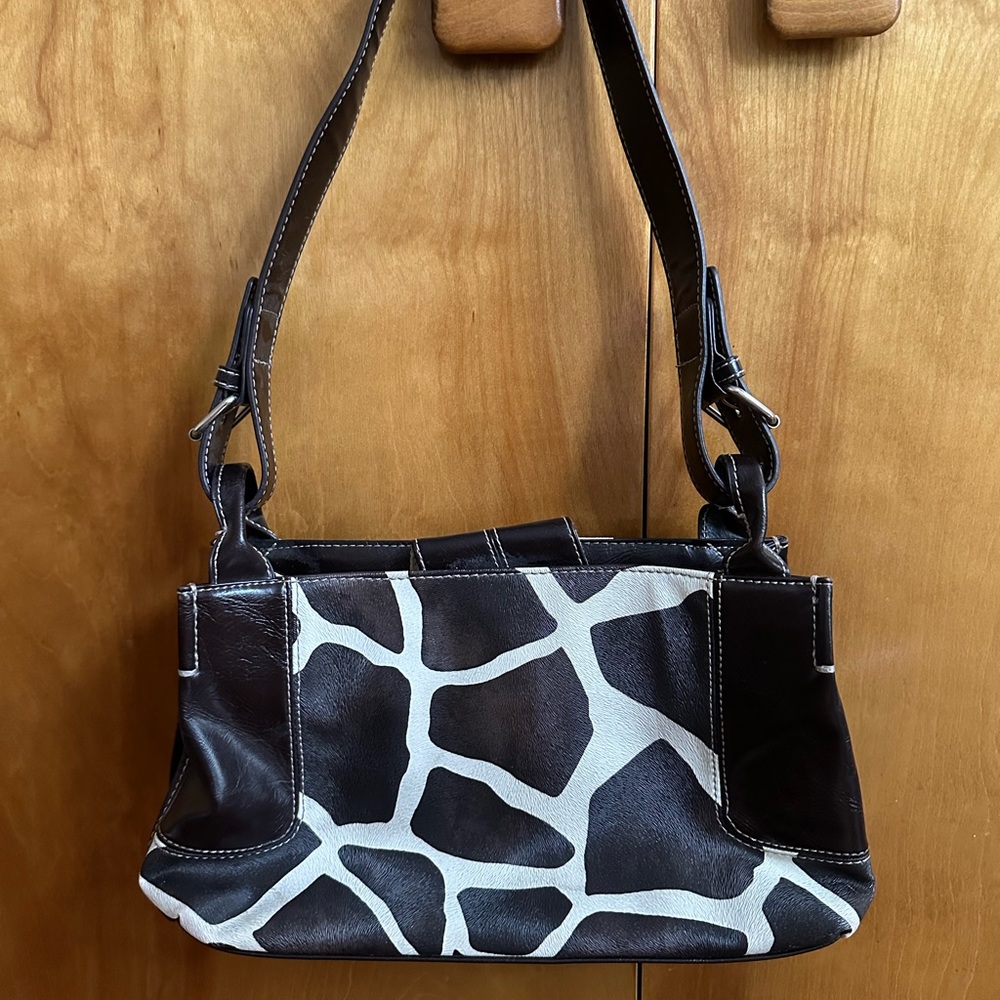 Black and White Shoulder Bag with Giraffe Print